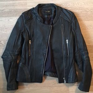 Maje Ribbed Leather Jacket
